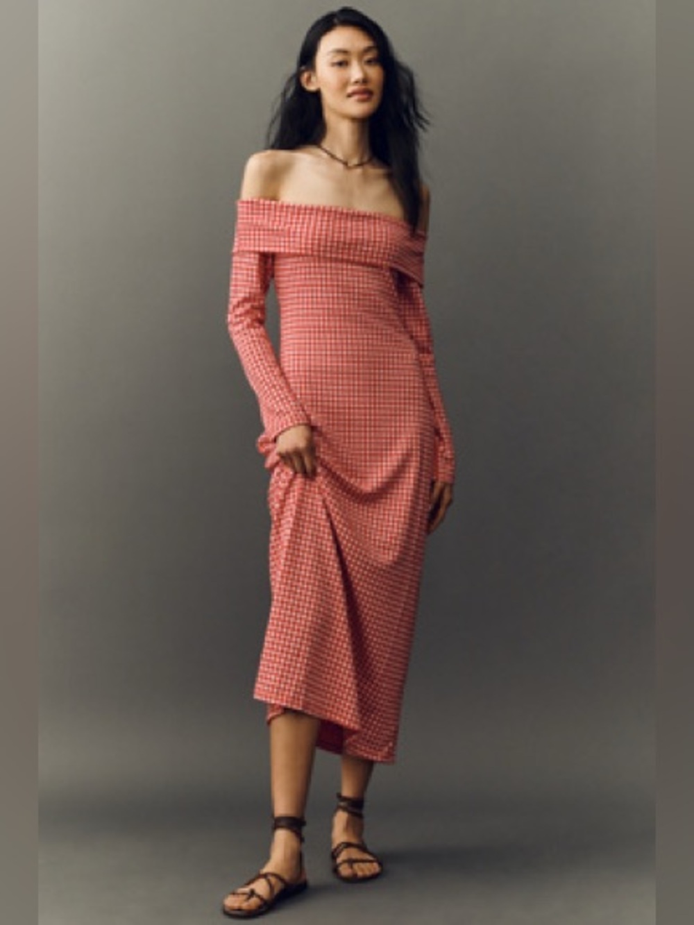 NWT- ENGLISH FACTORY x Anthropologie GINGHAM OFF THE SHOULDER Midi Dress